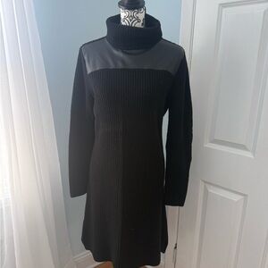 Ann Taylor Black Sweater Dress with Leather Accents